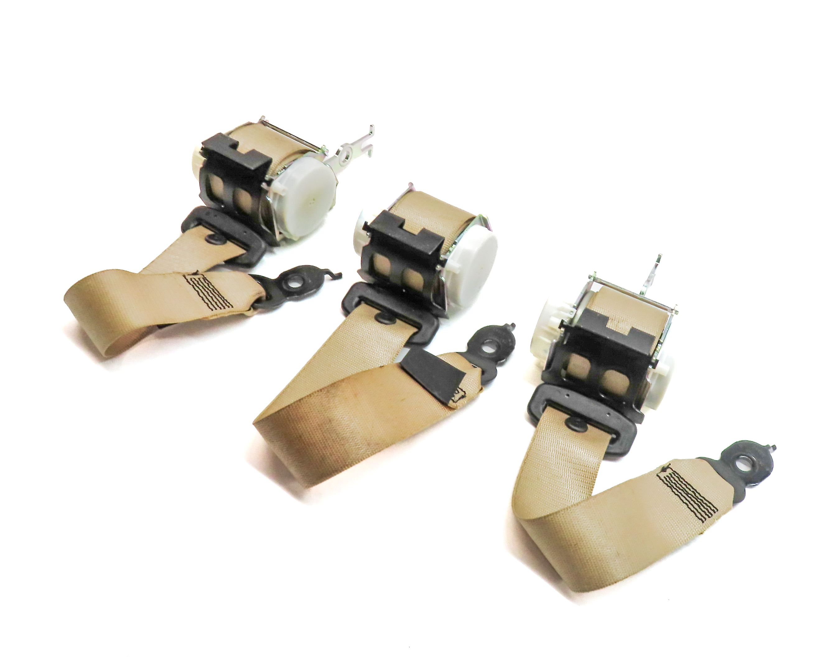 2012 BMW 535I (F10) REAR LEFT CENTER RIGHT SEAT SEATBELT RETRACTOR SET/3 (Beige) — exact item pictured